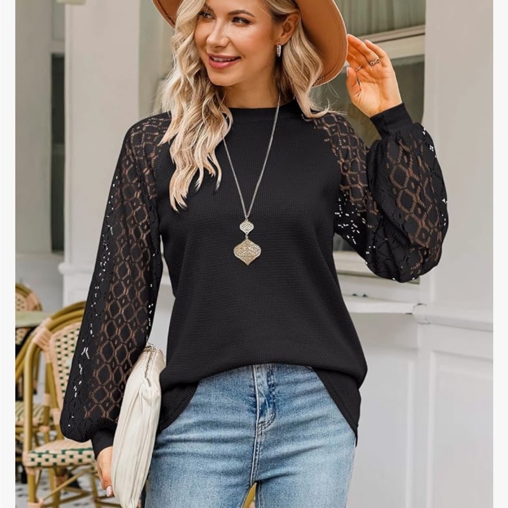Miholl black long sleeve lace shirt, women’s size M